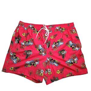 Disney Mickey Mouse Mens XL Pink Tropical Floral Swim Trunks Shorts